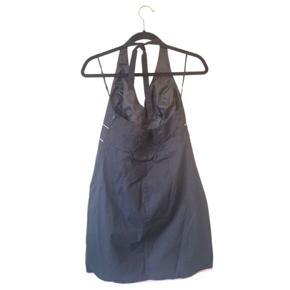 Vintage Y2K Xhilaration Women's Black Floral Embroidered Halter Dress Size 13 - Picture 2 of 5